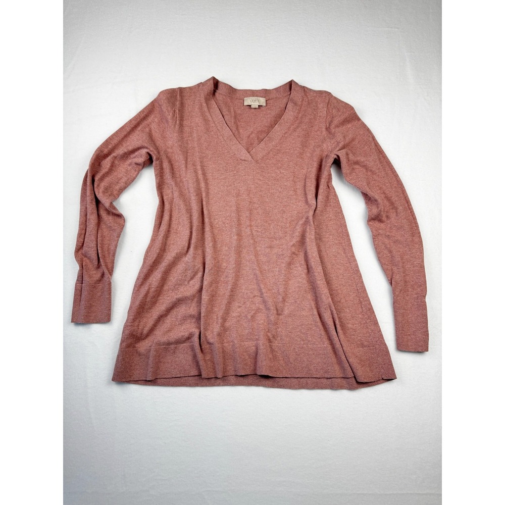 Loft Women's Medium Rose Pink V-Neck Long Sleeve Cotton Blend Sweater